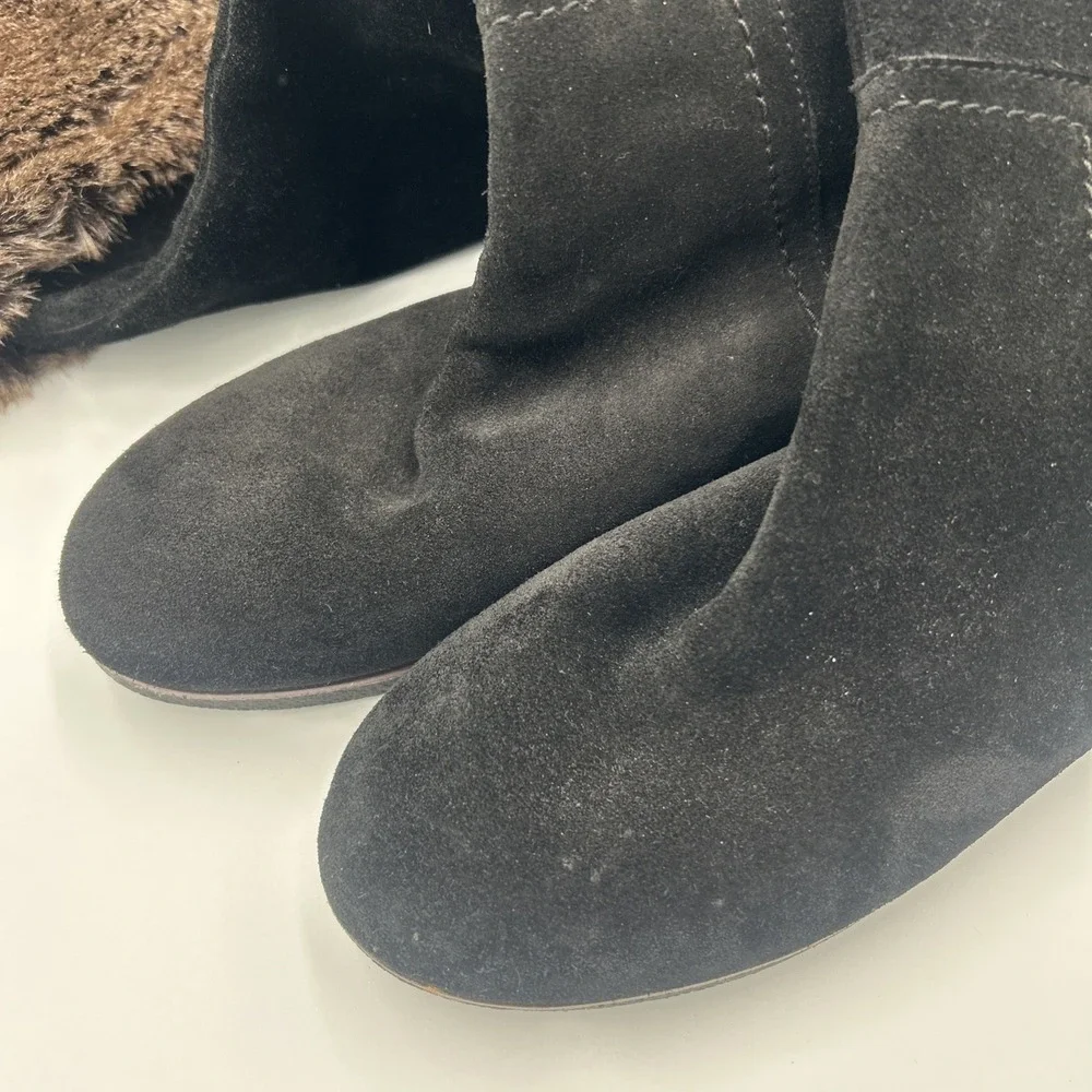 SAM EDELMAN 8M Black Orlando OTK Suede Faux Fur Cuff‎ Tall Boots Riding Luxury
